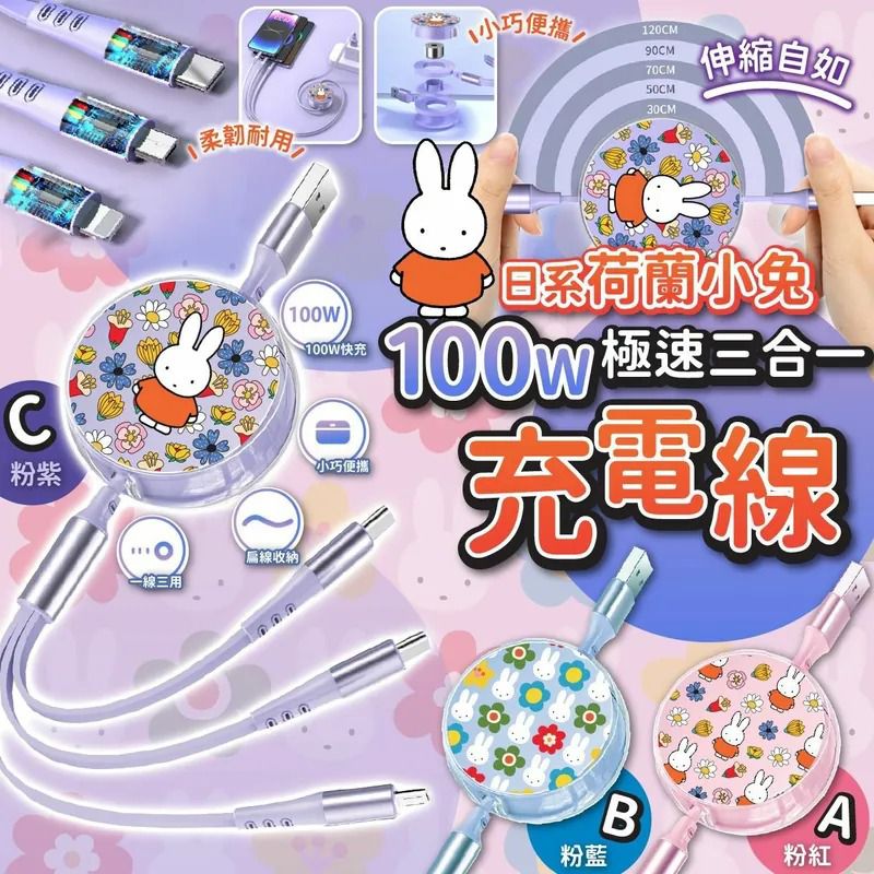 日系荷蘭小兔 100W 極速三合一充電線
