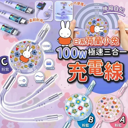 日系荷蘭小兔 100W 極速三合一充電線